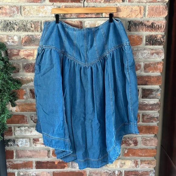 Pilcro Anthropologie Plus Basque Waist Denim Midi Skirt, 18W - Picture 6 of 7